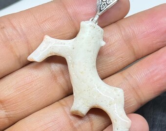 Vintage White Coral Pendant: Silver Plated Japanese Stick Bead