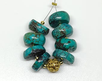 Natural Turquoise Rondelle Beads, 13mm Gemstone Spacer Beads (72 Carat)