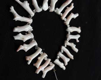 Natural White Japanese Coral Stick Beads – Black Spinel Accents, Jewelry Making Supplies