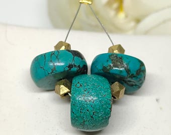 Real Turquoise Gemstone Rondell Wheel Spacers-Natural Turquoise Rondelle Beads (13-14mm) for Jewelry Making
