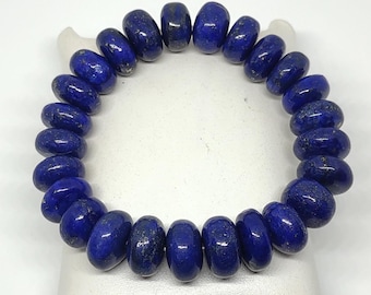 Natural Lapis Lazuli Rondelle Stretch Bracelet-Deep Blue AAA+ Natural Gemstone Beads (7-8 Inch) Meditation Energy Crystal Bracelet Men Women