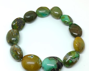 Brown Tibet Turquoise Stretch Bracelet: AAA+ Natural Gemstone Beads (7-8 Inch)