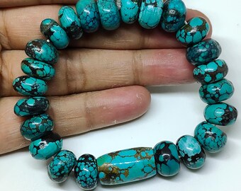 AAA  Quality Turquoise Stretchable Bracelet-Natural Blue Turquoise Handmade Bracelet- Stretch Beaded Bracelet in Turquoise Rondelle Bracelet