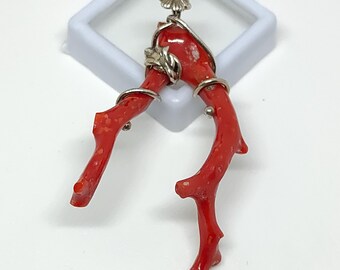 Echte rote Coral Zweig Anhänger-Natürliche Italien Coral Handmade 925 Sterling Silber Anhänger Schmuck-Unikat / Geschenk für sie Erstaunlicher Schmuck