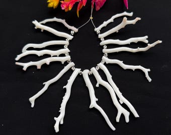 Natural White Coral Branch Beads for Jewelry Making (8/10mm, 43/67mm)