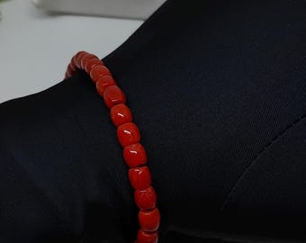 Red Coral Beaded Bracelet: German Silver Chain, Adjustable Gemstone Jewelry