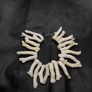 Op de afbeelding: Een witte koraaltak ketting met een zilveren draad lus sluiting. De ketting is gemaakt van natuurlijke koraaltakken en is ongeveer 45 cm lang.