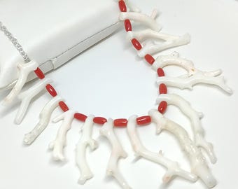 Red & White Coral Bead Necklace: 18 Inch, AAA Quality