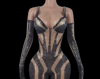 Party Jumpsuit: Oriona / Rhinestone Bodysuit / Catsuit / Stage / Rave / Festival / Burning Man / Beyonce Outfit / Drag Queen Costume