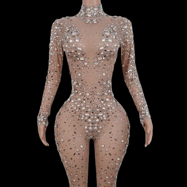 Party Jumpsuit: Aurelia / Rhinestone Bodysuit / Catsuit / Stage / Rave / Festival / Burning Man / Beyonce Outfit / Drag Queen Costume