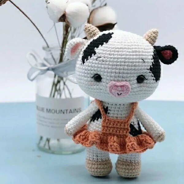 Amigurumi cow in a dress crochet pattern