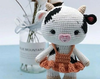 Amigurumi cow in a dress crochet pattern