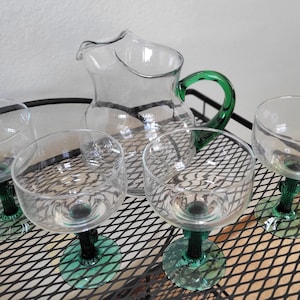 Libbey Saguaro Southwest Cactus 4 Margarita Glasses And Pitcher