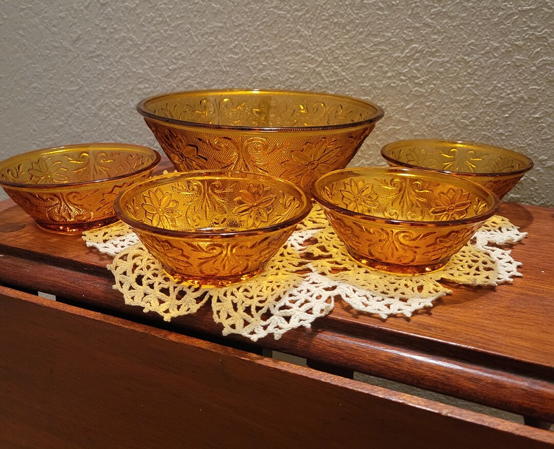 Indiana Glass/tiara Glass Bowl Set/salad Set/amber Sandwich/bowl Set Etsy