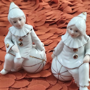 Porcelain Pierrot Clown Figurines Boy & Girl