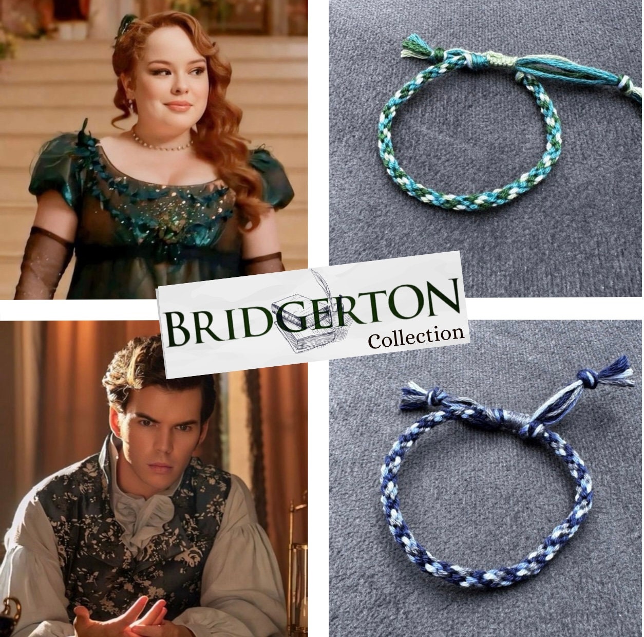 Bracelet Bridgerton / Regency - Style Royal Celtique Bleu Argenté - Neuf Sans Emballage
