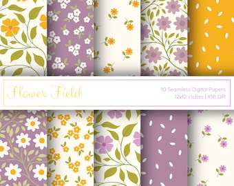 10 carte digitali senza soluzione di continuità, motivo floreale, uso commerciale, fiori primaverili, motivo ripetuto senza soluzione di continuità, carta digitale stampabile, piccoli fiori