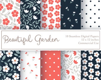 10 carte digitali senza soluzione di continuità, motivo floreale, uso commerciale, fiori primaverili, motivo ripetuto senza soluzione di continuità, carta digitale stampabile, piccoli fiori