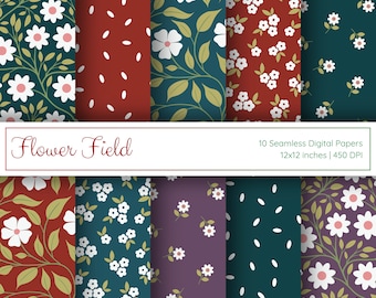 10 carte digitali senza soluzione di continuità, motivo floreale, uso commerciale, fiori primaverili, motivo ripetuto senza soluzione di continuità, carta digitale stampabile, piccoli fiori