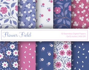 10 carte digitali senza soluzione di continuità, motivo floreale, uso commerciale, fiori primaverili, motivo ripetuto senza soluzione di continuità, carta digitale stampabile, piccoli fiori