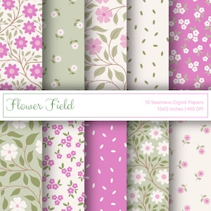 10 papiers numériques sans couture, motif floral, usage commercial, fleurs de printemps, motif répété sans couture, papier numérique imprimable, petites fleurs
