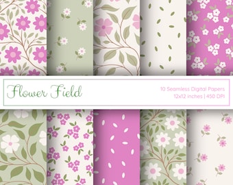 10 carte digitali senza soluzione di continuità, motivo floreale, uso commerciale, fiori primaverili, motivo ripetuto senza soluzione di continuità, carta digitale stampabile, piccoli fiori