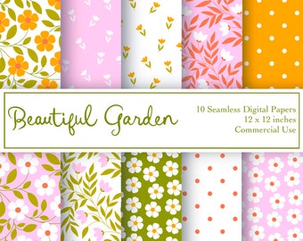 10 carte digitali senza soluzione di continuità, motivo floreale, uso commerciale, fiori primaverili, motivo ripetuto senza soluzione di continuità, carta digitale stampabile, piccoli fiori
