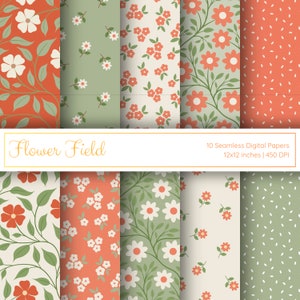 10 papiers numériques sans couture, motif floral, usage commercial, fleurs de printemps, motif répété sans couture, papier numérique imprimable, petites fleurs