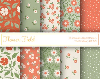 10 carte digitali senza soluzione di continuità, motivo floreale, uso commerciale, fiori primaverili, motivo ripetuto senza soluzione di continuità, carta digitale stampabile, piccoli fiori