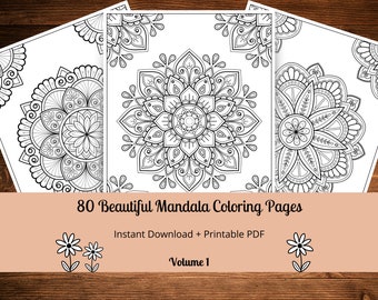 80 Beautiful Mandala Coloring Pages, Printable Coloring Pages, Adult Coloring Pages, Mandalas, Printable Coloring Sheets, Stress Relieve