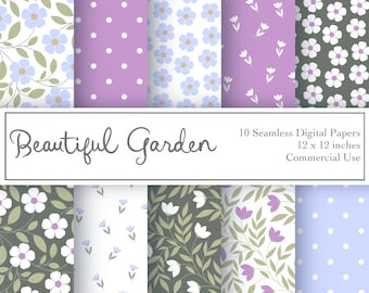 10 carte digitali senza soluzione di continuità, motivo floreale, uso commerciale, fiori primaverili, motivo ripetuto senza soluzione di continuità, carta digitale stampabile, piccoli fiori