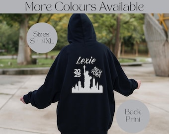 Personalised New York 2026 Hoodie, NYC Custom Sweatshirt, Back Print USA America Jumper, Unisex Men Women, Trip Reveal Gift Idea for Him Her