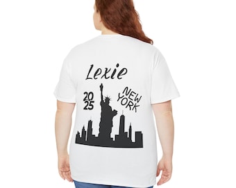 Personlig New York-t-shirt, anpassad NYC-design, Big Apple-tryckdesign på baksidan, present till honom och henne, reseavslöjningsidé, reseoutfit.