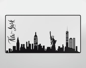 New York Skyline stor skrivbordsmatta, svartvit minimalistisk kärnbräda och musmatta, spelskydd för kontorsmaterial, unisex present till henne och honom.