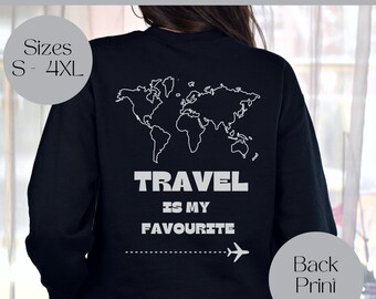 Travel World Map Sweatshirt, Big Back Print Design Sweater, Airport Travel Day Jumper, Unisex Women’s Men’s Shirt, Gift Present Idea.