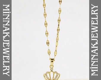 1pc Stainless Steel & Rhinestone Crown Pendant Necklace, A Gift For Women On