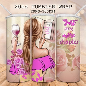 Girl Reading Tumbler Wrap: Wine, Flowers, Glam Design (Digital Download)