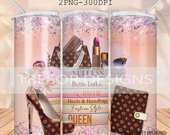 Boss Babe Tumbler Wrap PNG: Handbag, Heels, Lipstick (Digital Download)