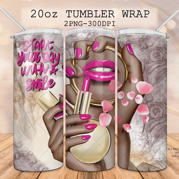 Beauty make-up 20 oz tumbler wrap, Lipstick tumbler, fashion girl design, beauty Glam, afro-american woman cup, sublimation digital download