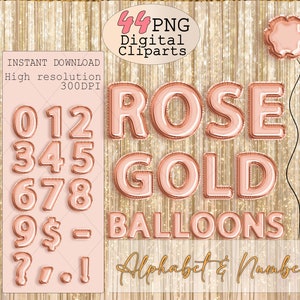 Bundle Rose gold balloons clipart, Foil balloons png, Digital shinny balloons for birthdays invitation cards, sublimation crafts digital PNG