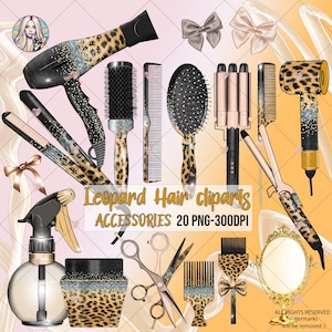 BUNDLE Leopard Haar Cliparts Zubehör, Friseur Clipart, Friseur Geschäft png, Friseur Design