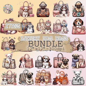 BUNDLE dogs Clipart, luxury dog bags png, girly dog bags png, sublimation puppy Watercolor Dog Clipart design, Dog Breed PNG Portrait Prints