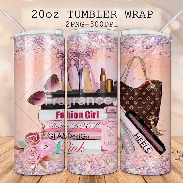 Fashion glitter 20 oz tumbler, Handbag, fashion heels, Stack of books, Success Glam brown design Planner girl stickers, be a millionaire png