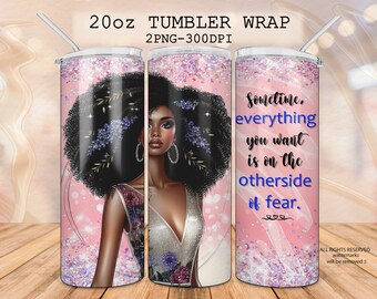 Black Woman Tumbler Wrap: Floral Dress, Motivational Quote (Digital Download)