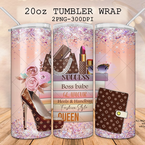 Boss babe design 20 oz tumbler, Handbag tumbler, High heels png, Stack of books, lipstick, beauty Glam design png, Planner girl stickers png