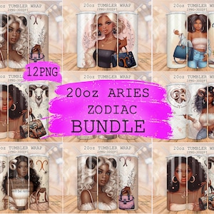 PAQUETE Envolturas de vaso delgado de 20 oz, diseños del zodiaco de moda, envoltura del horóscopo, vaso de paquete de aries, vaso de paquete de plantilla del zodiaco fashionista
