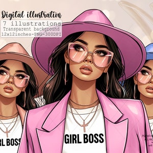 Girl boss clipart, Boss lady clipart, fashion girl clipart, brunette girl with hat, planner girl clipart, clipart for stickers covers Png