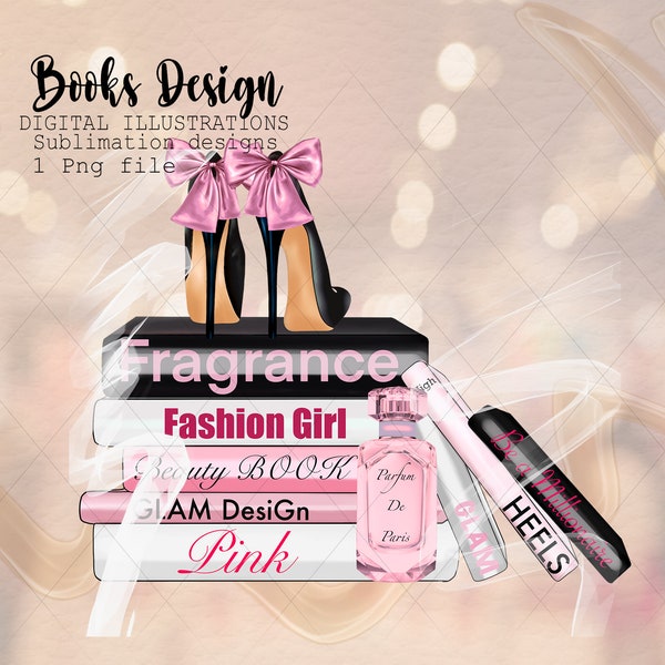 Fashion books clipart, High heels clipart, Stack of books, Books lovers fashion design, Fragrance clipart, Glam design, Planner girl clipart