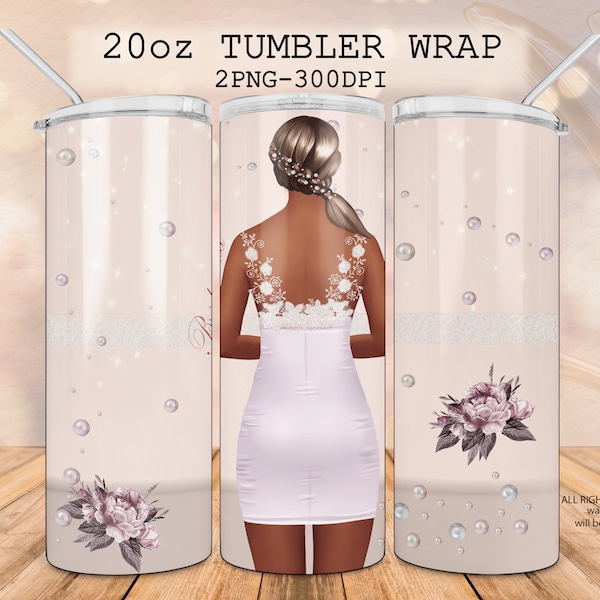 20 oz bridesmaid tumbler wrap, auburn bridesmaid girl design, wedding gift, sublimation bridesmaid skinny digital tumbler, flowers, pearls