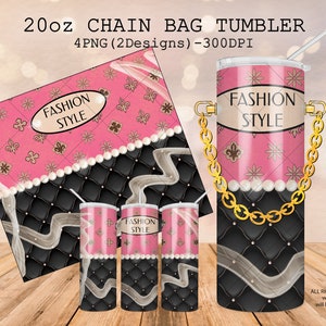 20 oz fashion style chain bag tumbler, Pink sublimation tumbler wrap, fashion chain bag tumbler, lys flowers wrap, straight and tapered wrap